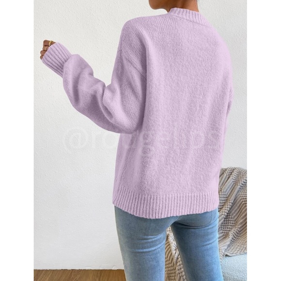 Lavender Purple Soft Drop Shoulder Sweater Pullover Long Sleeve - Picture 5 of 9